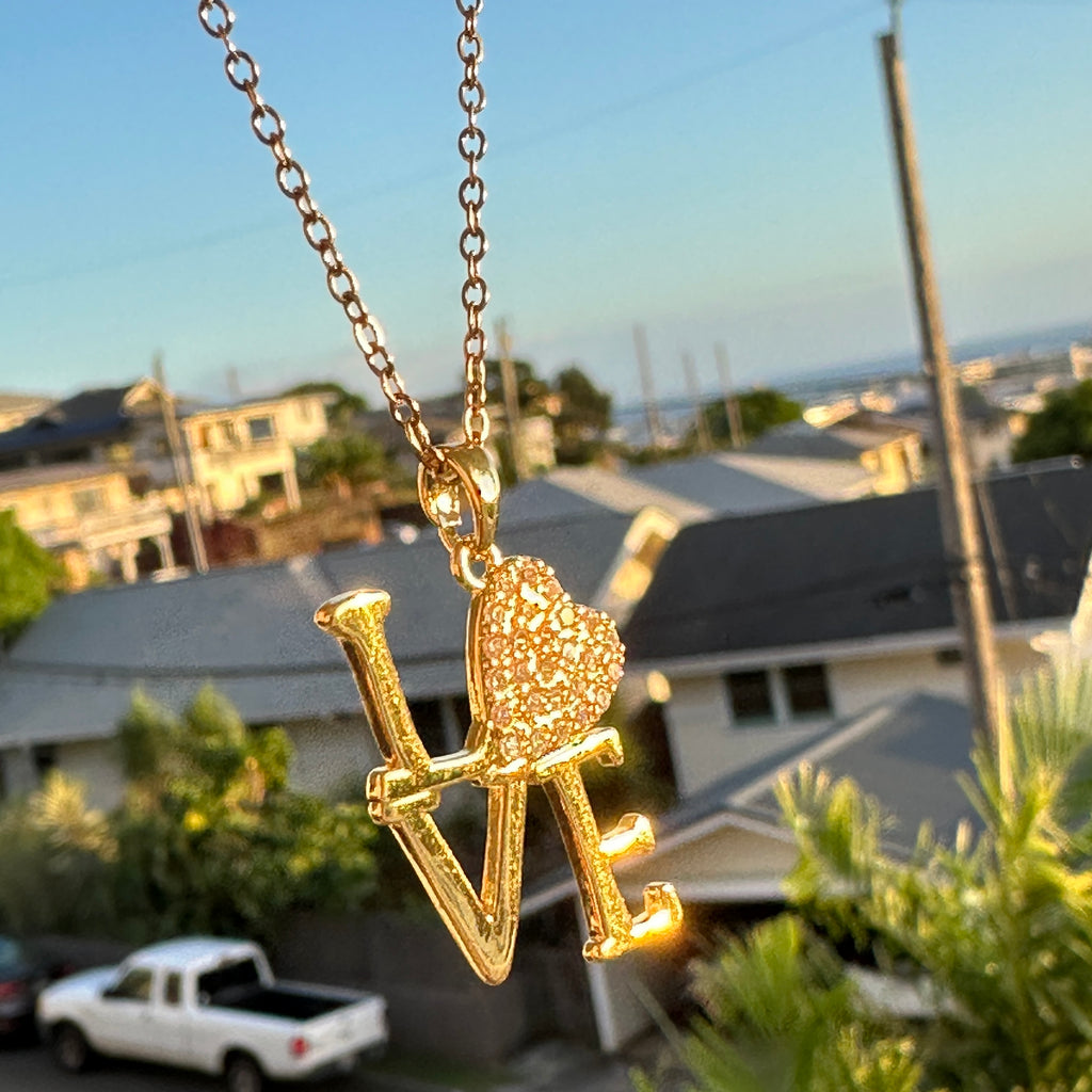 Gold Plated LOVE Crystal Pendant Necklace for Women