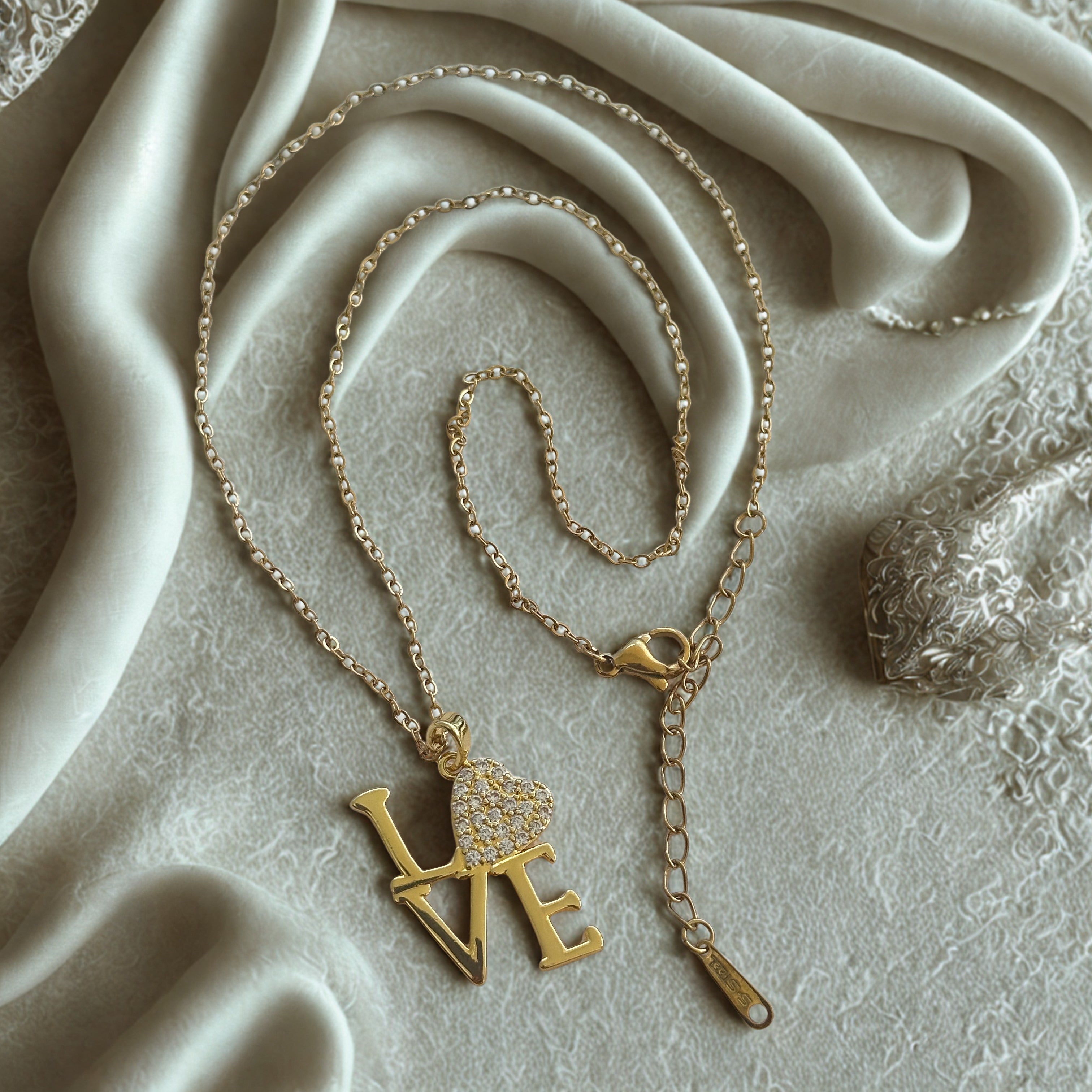 Gold Plated LOVE Crystal Pendant Necklace for Women
