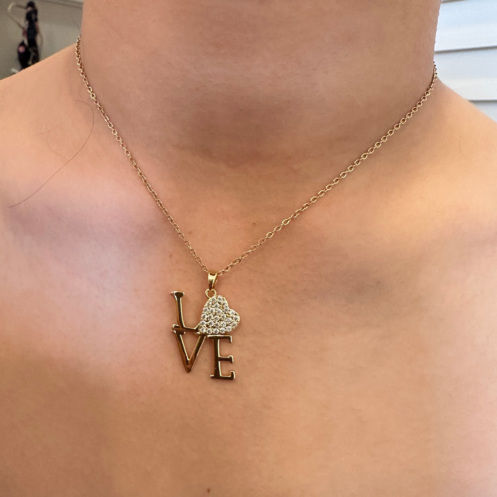 Gold Plated LOVE Crystal Pendant Necklace for Women