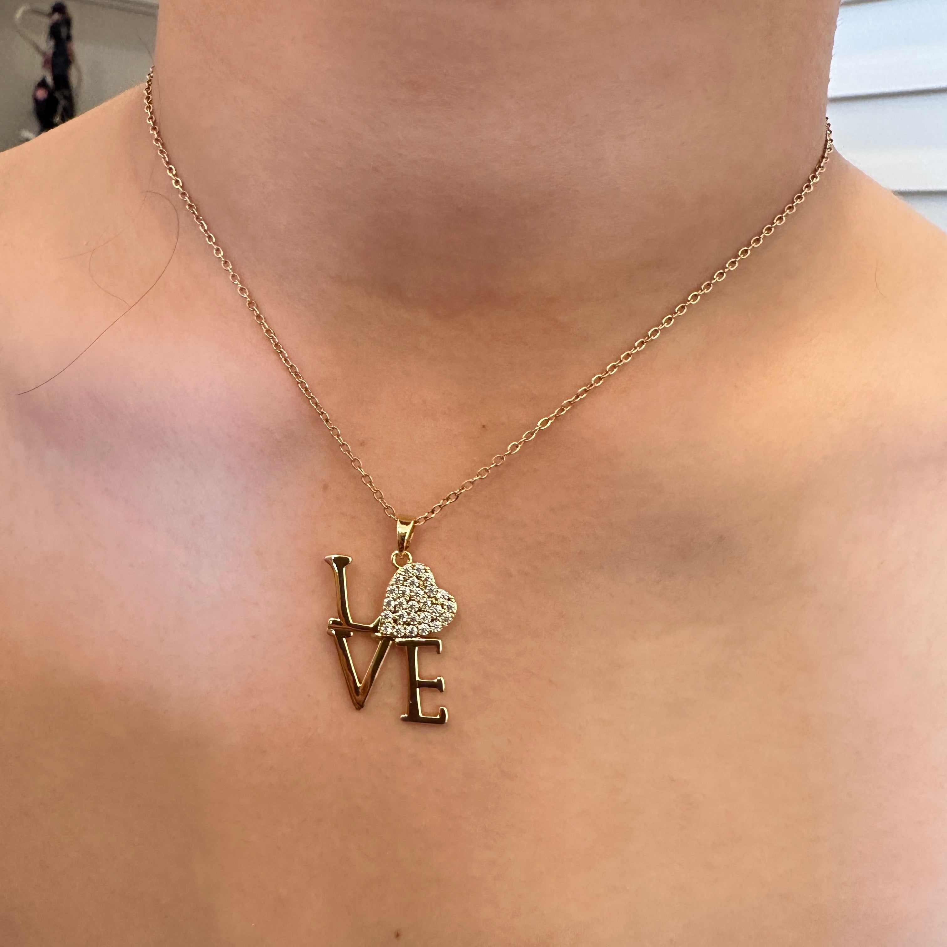 Gold Plated LOVE Crystal Pendant Necklace for Women